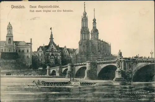 Innere Altstadt-Dresden Neue Augustusbrücke Brücke nach  Otto Schneider 1910