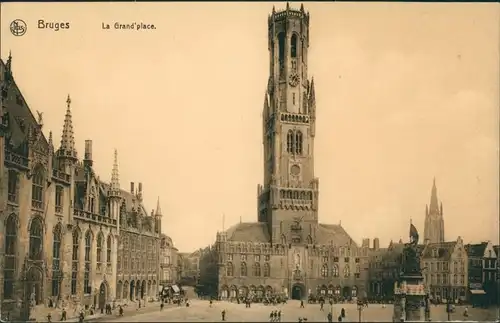 Brügge Brugge | Bruges La Grand Place, Platz mit Rathaus Turm Gebäude 1910