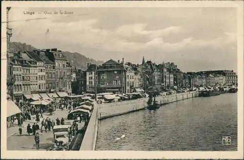 Lüttich Luik Lîdje Hafen / Quai de la Batte, Marktstände, Trubel & Verkehr 1940