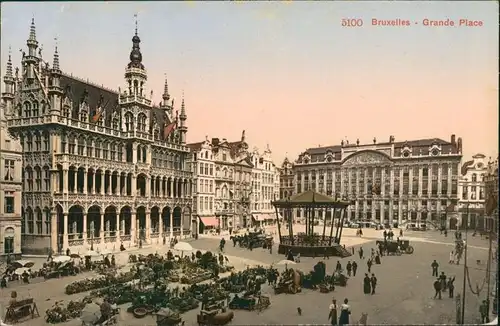 Brüssel Bruxelles Grand Place, Markt, Markttreiben, alte Gebäude 1910