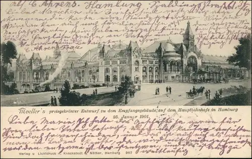Ansichtskarte Hamburg Möllers Preisgekrönter Entwurf Hauptbahnhof 1901