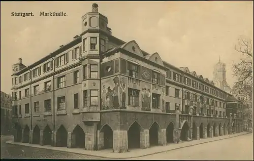 Ansichtskarte Stuttgart Straße, Markthalle - bemalte Fassade 1913