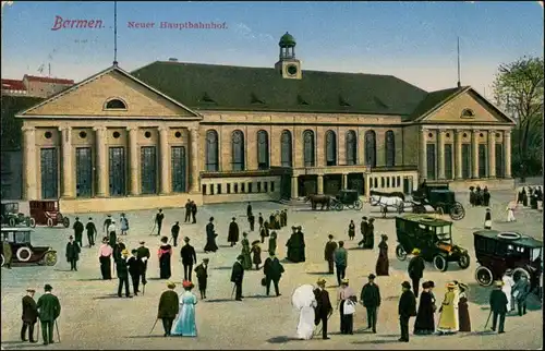 Ansichtskarte Barmen-Wuppertal Bahnhof belebter Vorplatz 1914