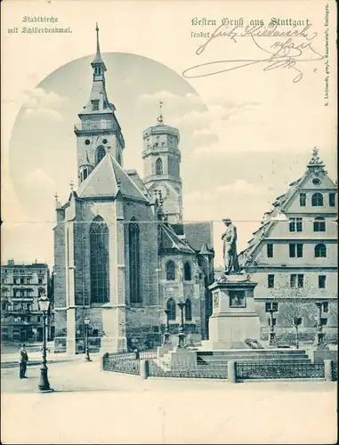 Ansichtskarte Stuttgart Klappkarte Stadtkirche - Straße 1898