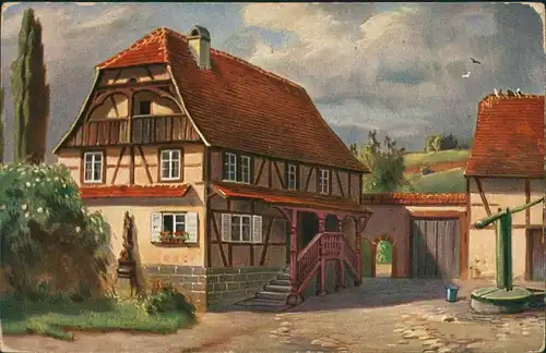 .Frankreich Frankreich Alsace Elsass Elsässer Bauernhaus color Postkarte 1920