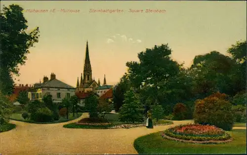 Mülhausen Mulhouse Steinbachgarten Square Steinbach, Grünanlage Kirche 1910