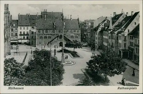 Mülhausen Mulhouse Straßen Partie am Rathaus, Rathausplatz a.d. Vogelschau 1940
