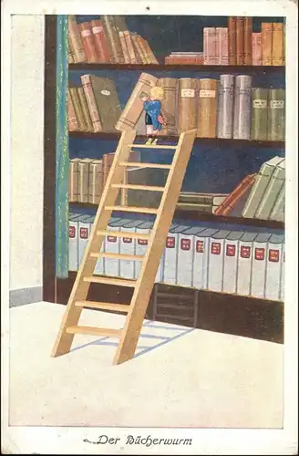 Ansichtskarte  Scherzkarte der Bücherwurm 1924