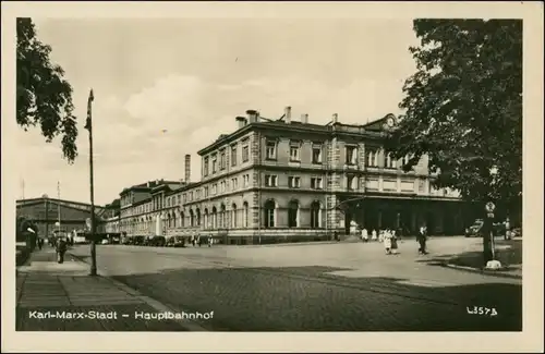 Ansichtskarte Chemnitz Hauptbahnhof, Straße 1955