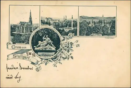Ansichtskarte Stuttgart 4 Bild: Kirche, Schloss, ua. 1896