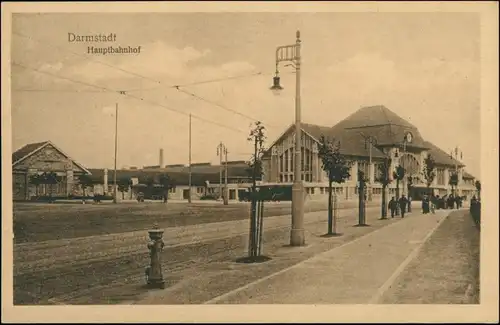 Ansichtskarte Darmstadt Partie am Bahnhof 1928