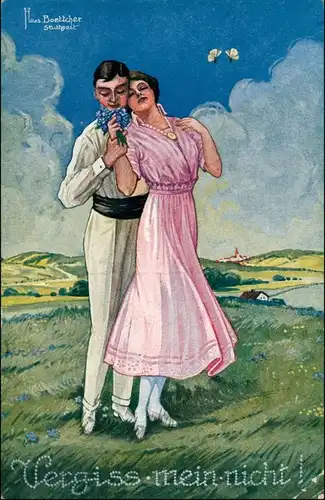 Künstlerkarte Hans Boettcher Stuttgart Vergiss mein nicht! 1913