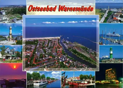 Warnemünde-Rostock Luftbilder Fährschiffe Hafen, Hotel Neptun bei Nacht 2000