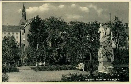 Postcard Apenrade Aabenraa Åbenrå Parkpartie - Statue 1955