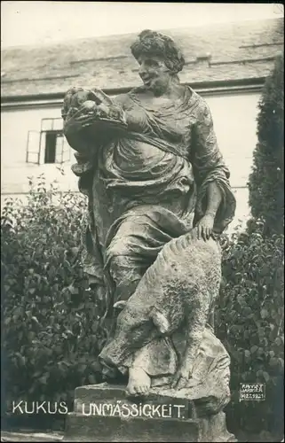 Postcard Kukus Kuks Schloß Statue Unmässigkeit Trutnov Trautenau 1921