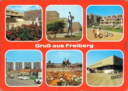 Freiberg (Sachsen) Bergakademie, Bibliothek und Internat, Plastik, Wasserberg: Kinderkombination, Mühlteich, Unicent-Innenhof 1983
