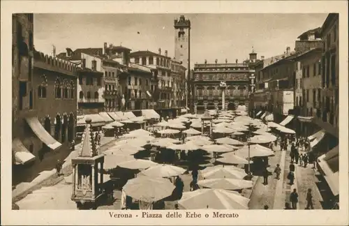 Verona Verona Piazza delle Erbe o Mercato Marktplatz, Marktstände 1920
