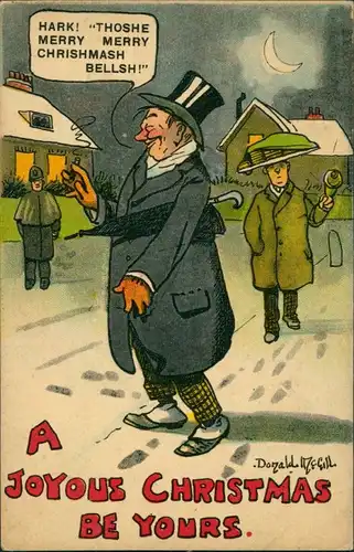 Ansichtskarte  Scherzkarte Alkohol, Trinkerei, Betrunkener an Weihnachten 1913
