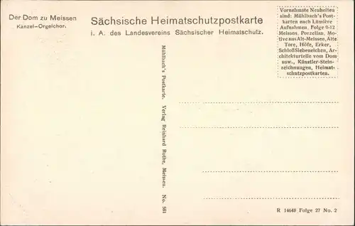 Ansichtskarte Meißen Dom Kanzel Orgelchor Innenansicht 1910