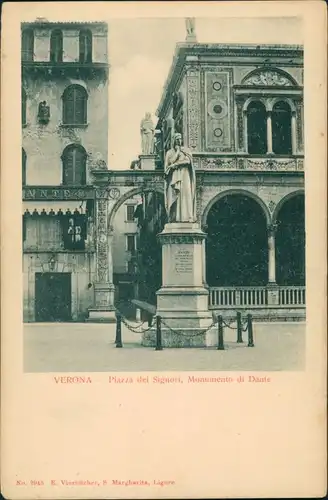 Verona Italia Piazza Signori, Monumento di Dante  Denkmal, alte Gebäude 1900
