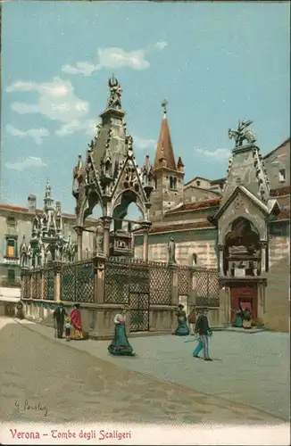 Verona Italia Tombe degli Scaligerie/Stadtteilansicht Kirche Grabstätte 1900