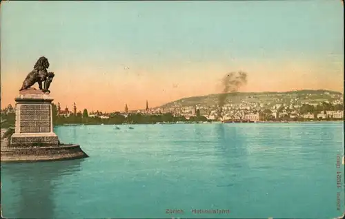 Zürich Zürisee / Zürichsee Zürich Hafen Einfahrt Löwe auf Podest 1907