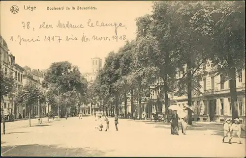 Lüttich Luik Lîdje Boulevard de la Sauvenière/Straßen Partie mit Personen 1918