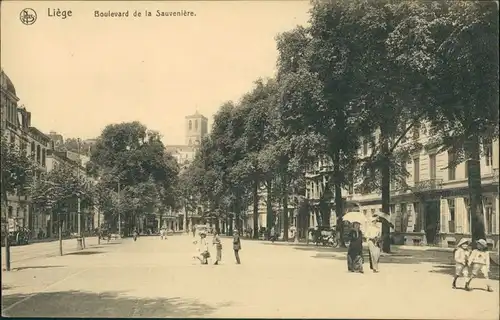 Lüttich Luik Lîdje Boulevard de la Sauvenière/Straßen Partie mit Personen 1918
