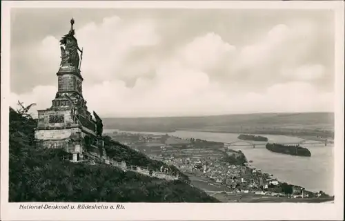 Rüdesheim (Rhein) Panorama-Ansicht Rhein Blick vom Niederwald-Denkmal 1940