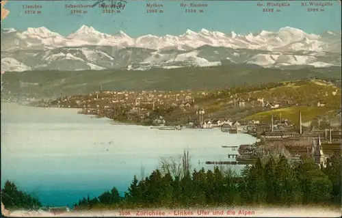 Zürich Zürisee / Zürichsee Linkes Ufer Blick Alpen Berge verschneit 1907