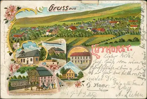 Ansichtskarte Litho AK Lüthorst (Lk. Northeim) Schule, Gastwirtschaft 1906