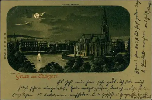 Ansichtskarte Stuttgart Johanneskirche - Mondschein 1899