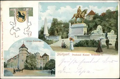 Ansichtskarte Stuttgart 2 Bild Schlo, Denkmal - Frauen mit Schirmen 1903