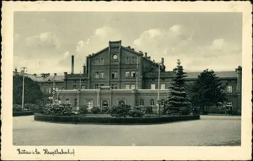 Ansichtskarte Zittau Bahnhof und Vorplatz 1933