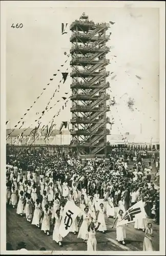 Ansichtskarte Stuttgart Flaggenturm, Turnfest - Feier 1933