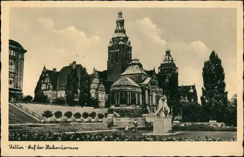Postcard Stettin Szczecin Hakenterrasse - Statue 1932