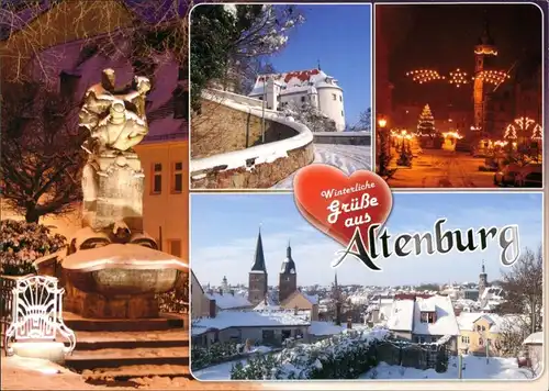 Altenburg Winterliche Grüße... Skatbrunnen Markt mit Weihnachtsbeleuchtung 2000