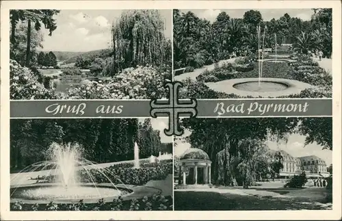 Bad Pyrmont Grusskarte Mehrbild-AK 4 Ansichten mit Park Grünanlagen 1956