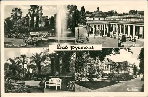 Bad Pyrmont Mehrbild-AK Verlobungslaube, Palmengarten, Kurhaus,  1940