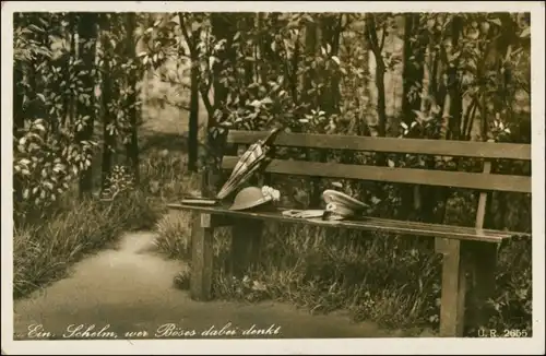 Scherzkarte Ein Schelm wer Böses dabei denkt - Soldat und Frau im Wald 1933