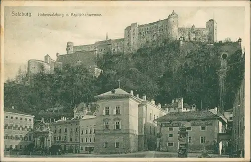 Ansichtskarte Salzburg Kapitelschwemme, Platz - Littfaßsäule 1928