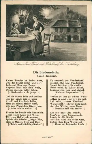 Bad Godesberg-Bonn Liedkarte Text Rudolf Baumbach Gasthof zur Lindenwirtin 1930