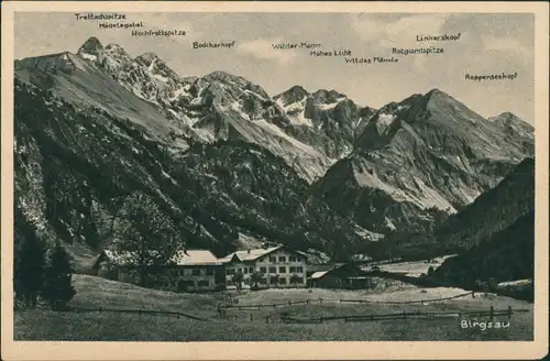 Birgsau-Oberstdorf (Allgäu) Panorama-Ansicht mit Hotel Pension Kasp. Meier 1930