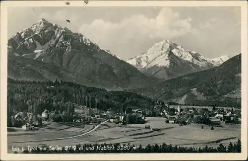 Igls Panorama-Ansicht mit Serles, Habicht, Alpen Berge Bergkette 1950