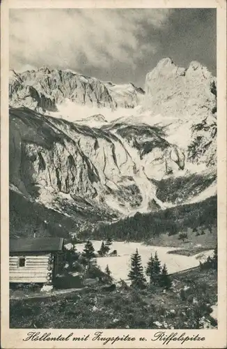 Grainau Höllentalhütte, Höllental mit Zugspitze, Riffelspitze Alpen Berge 1920