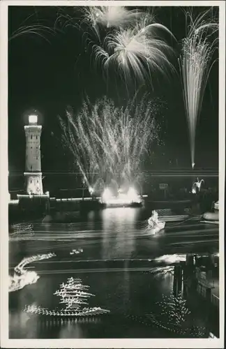 Ansichtskarte Lindau (Bodensee) Hafenbeleuchtung - Feuerwerk 1933
