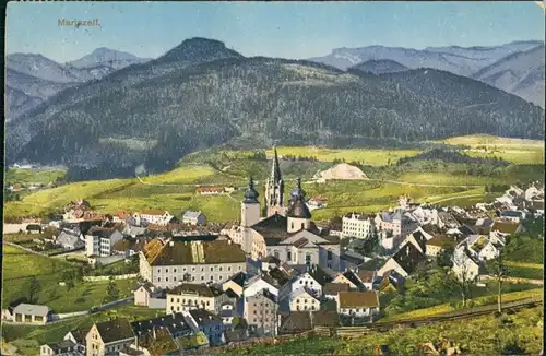 Ansichtskarte Mariazell Panorama-Ansicht in Farbe, Totalansicht 1931