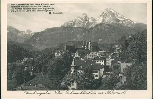 Berchtesgaden Gesamtansicht Alpen Blick, Dichterwort H. Rumbacher 1920