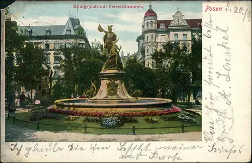 Postcard Posen Poznań Königsplatz, Perseusbrunnen 1904