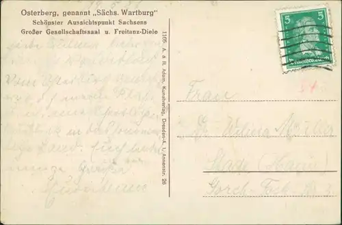 Ansichtskarte Cossebaude-Dresden Ausflugsgaststätte Osterberg Text 1927